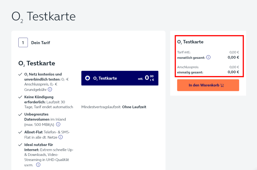 O2 Testkarte ohne Kosten