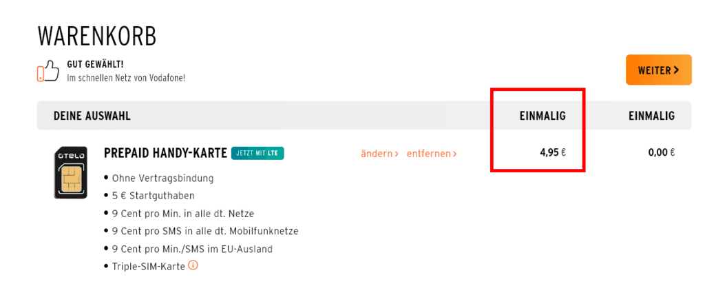 Otelo Prepaid aktuell mit Kaufpreis