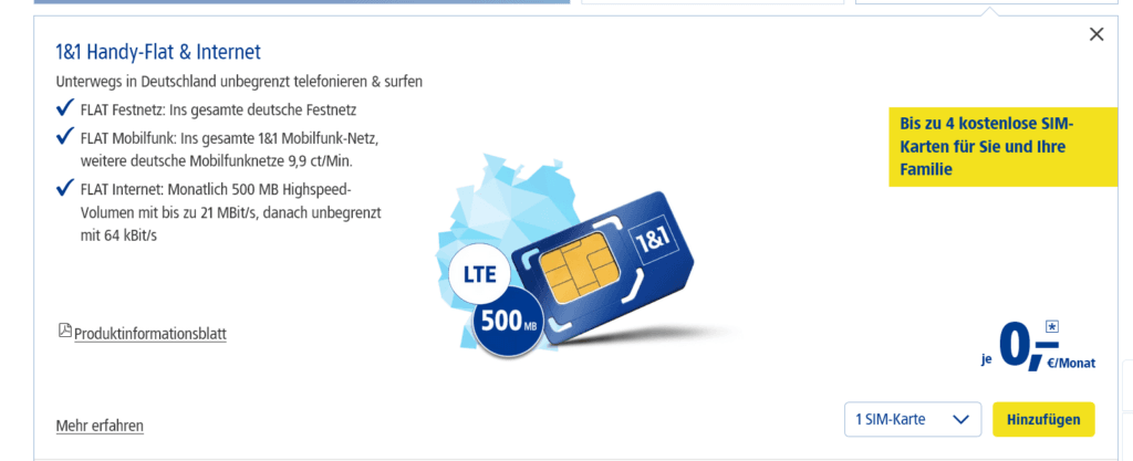 1&1 Freikarte
